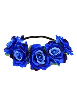 June Bloomy Rose Floral Crown Garland Flower Headband Headpiece for Wedding Festival