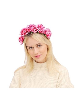 June Bloomy Rose Floral Crown Garland Flower Headband Headpiece for Wedding Festival