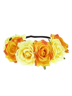 June Bloomy Rose Floral Crown Garland Flower Headband Headpiece for Wedding Festival