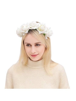 June Bloomy Rose Floral Crown Garland Flower Headband Headpiece for Wedding Festival