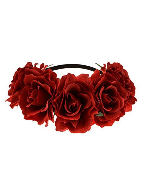 June Bloomy Rose Floral Crown Garland Flower Headband Headpiece for Wedding Festival