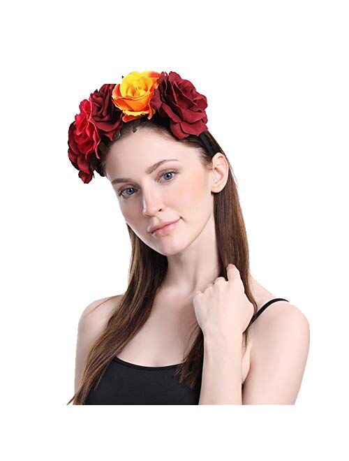 June Bloomy Rose Floral Crown Garland Flower Headband Headpiece for Wedding Festival