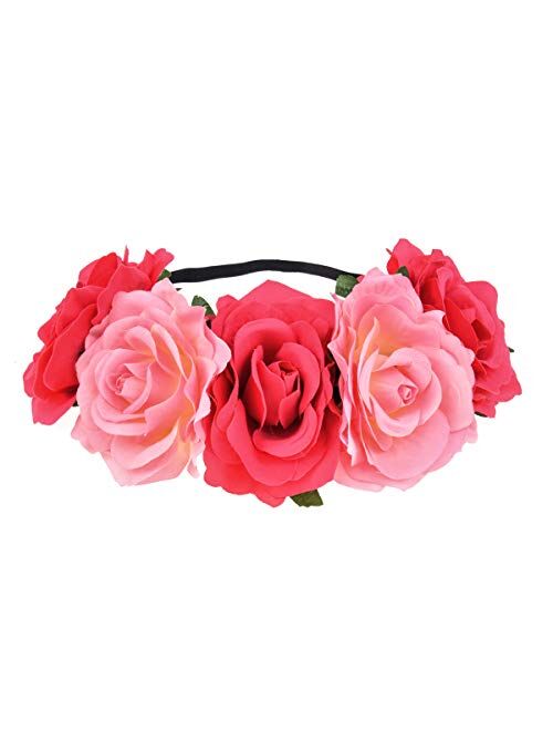 June Bloomy Rose Floral Crown Garland Flower Headband Headpiece for Wedding Festival