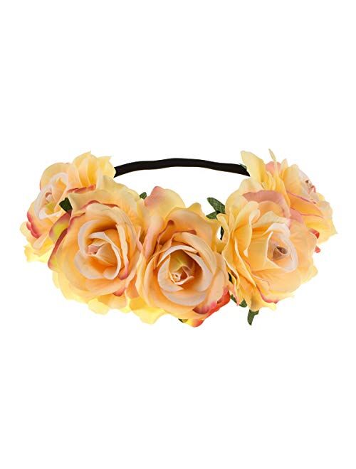 June Bloomy Rose Floral Crown Garland Flower Headband Headpiece for Wedding Festival