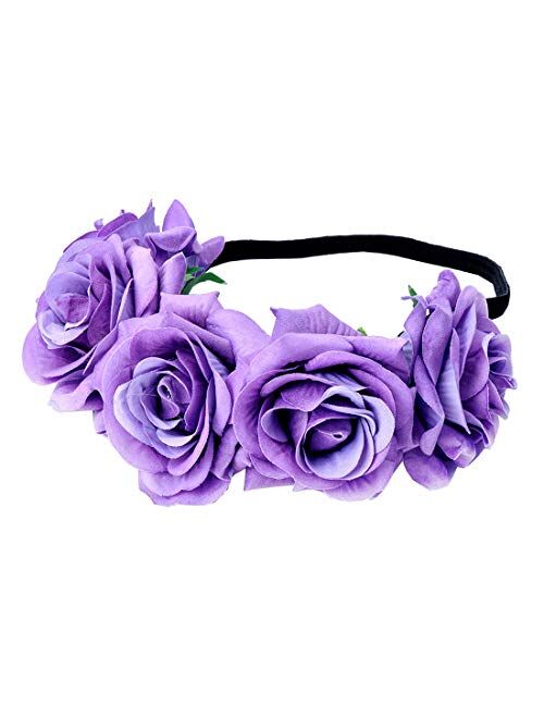 June Bloomy Rose Floral Crown Garland Flower Headband Headpiece for Wedding Festival