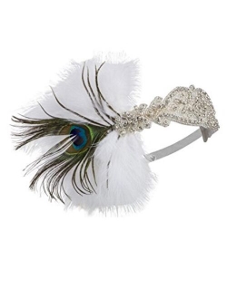 VIJIV Vintage 1920s Flapper Headband Roaring 20s Great Gatsby Headpiece with Feather 1920s Flapper Gatsby Hair Accessories