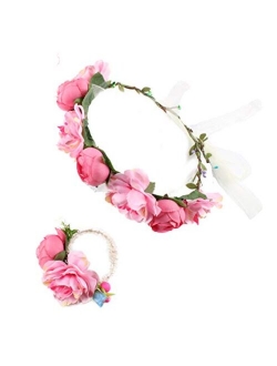 DDazzling Nature Berries Flower Crown with Floral Wrist Band for Wedding Festivals