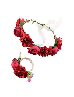 DDazzling Nature Berries Flower Crown with Floral Wrist Band for Wedding Festivals