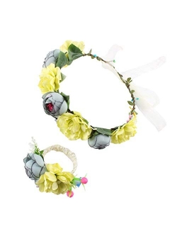 DDazzling Nature Berries Flower Crown with Floral Wrist Band for Wedding Festivals