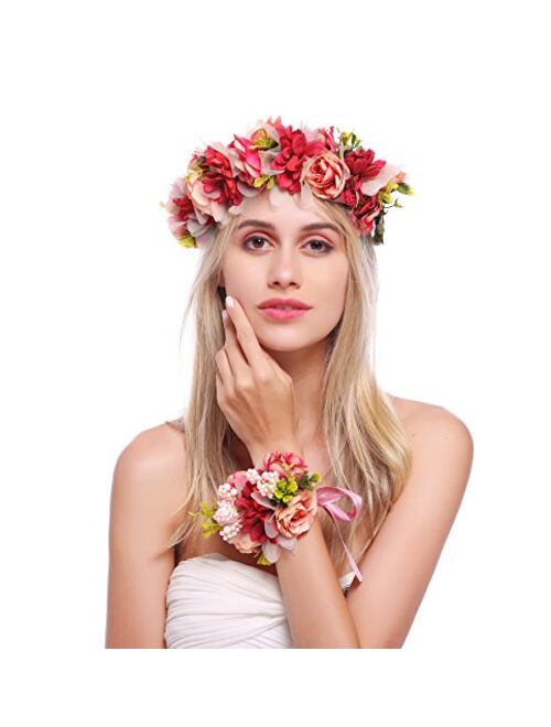 DDazzling Nature Berries Flower Crown with Floral Wrist Band for Wedding Festivals