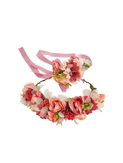 DDazzling Nature Berries Flower Crown with Floral Wrist Band for Wedding Festivals