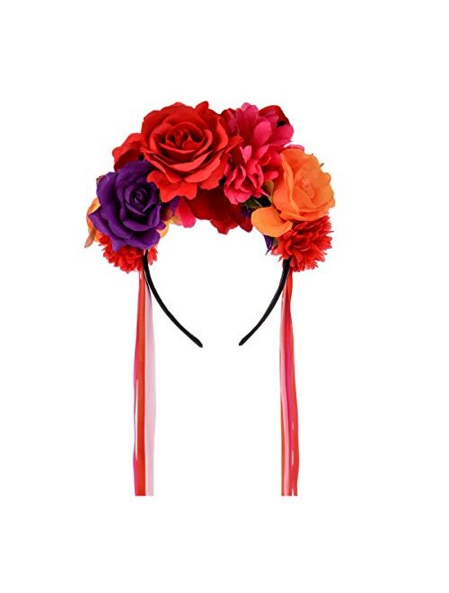 Floral Fall Day of the Dead Flower Crown Festival Headband Rose Mexican Floral Headpiece HC-23