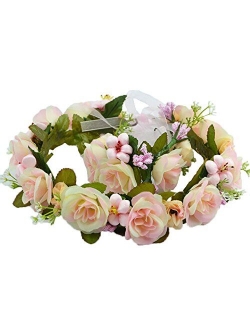 Ever Fairy Women Flower Wreath Crown Floral Wedding Garland Headband Wrist Band Set