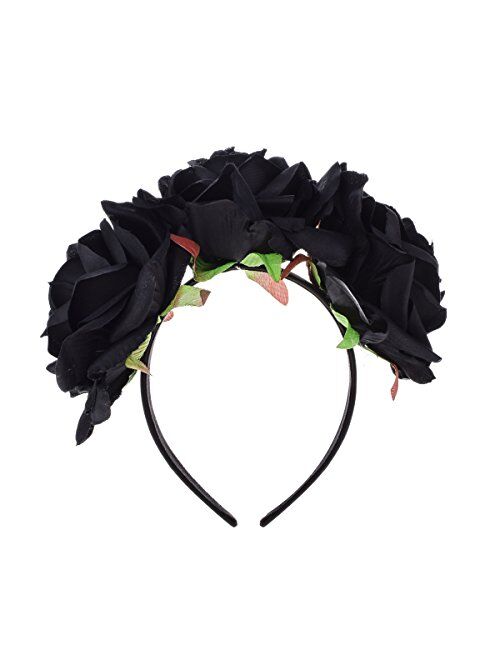 DreamLily Day of The Dead Headband Costume Rose Flower Crown Mexican Headpiece BC40