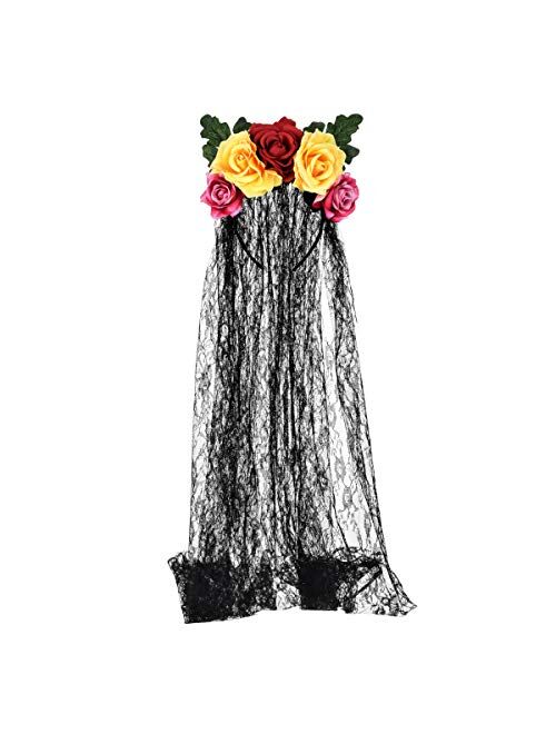 DreamLily Day of The Dead Headband Costume Rose Flower Crown Mexican Headpiece BC40