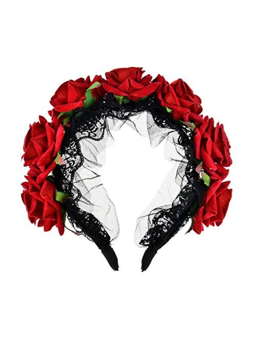 Floral Fall Rose Red Rose Flower Crown Woodland Hair Wreath Festival Headband F-67