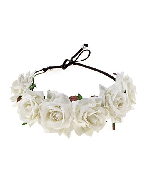 Floral Fall Rose Red Rose Flower Crown Woodland Hair Wreath Festival Headband F-67