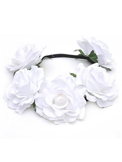 DreamLily Women's Hawaiian Stretch Rose Flower Headband Floral Crown for Garland Party BC12