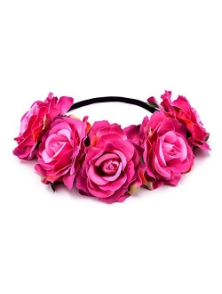 DreamLily Women's Hawaiian Stretch Rose Flower Headband Floral Crown for Garland Party BC12