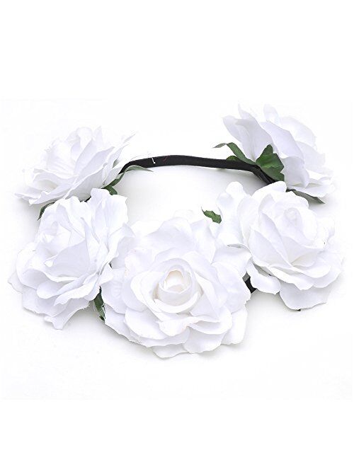 DreamLily Women's Hawaiian Stretch Rose Flower Headband Floral Crown for Garland Party BC12