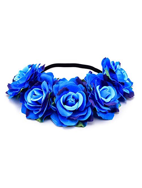 DreamLily Women's Hawaiian Stretch Rose Flower Headband Floral Crown for Garland Party BC12