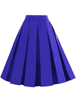 Dressever Women's Vintage A-line Printed Pleated Flared Midi Skirts