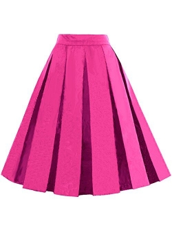 Dressever Women's Vintage A-line Printed Pleated Flared Midi Skirts