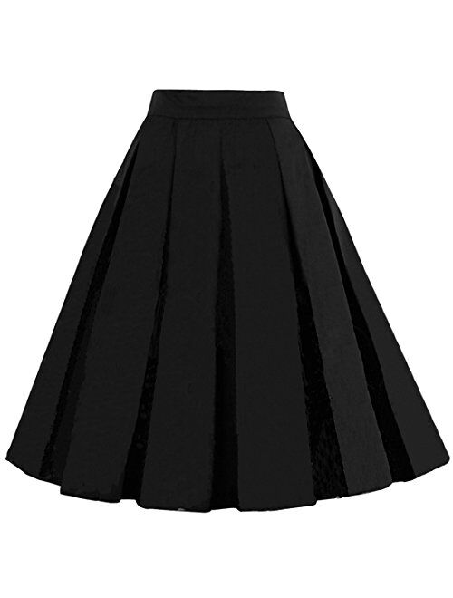 Dressever Women's Vintage A-line Printed Pleated Flared Midi Skirts