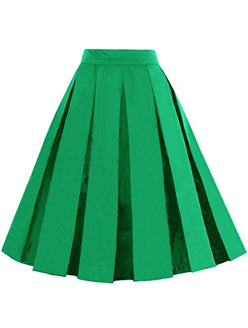 Dressever Women's Vintage A-line Printed Pleated Flared Midi Skirts