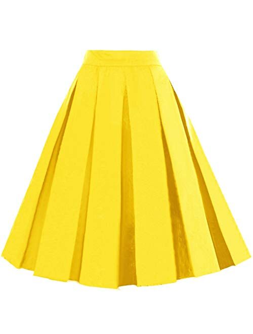 Dressever Women's Vintage A-line Printed Pleated Flared Midi Skirts