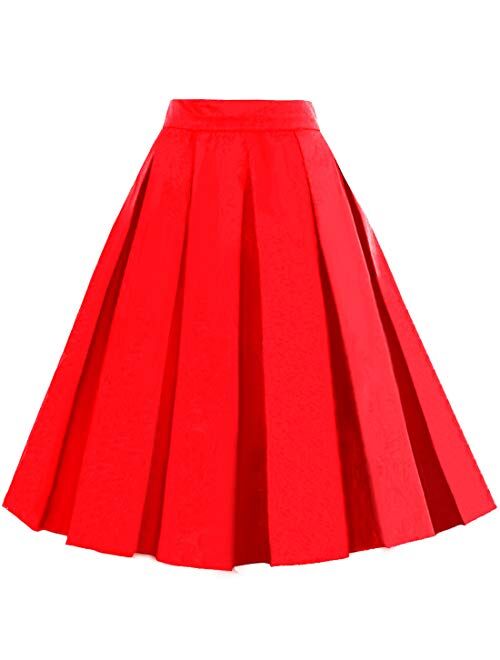 Dressever Women's Vintage A-line Printed Pleated Flared Midi Skirts