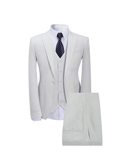 Mens 3 Piece Elegant Suit Set Dress 1 Button Dinner Blazer Tux Jacket Vest Pants