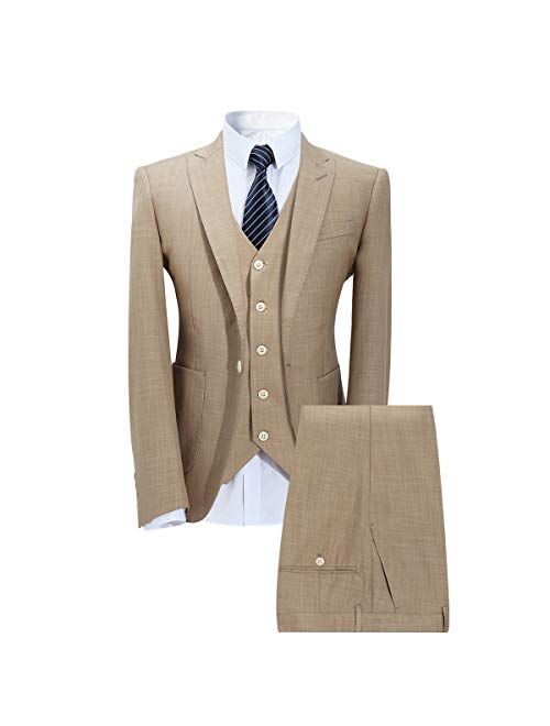 Mens 3 Piece Elegant Suit Set Dress 1 Button Dinner Blazer Tux Jacket Vest Pants