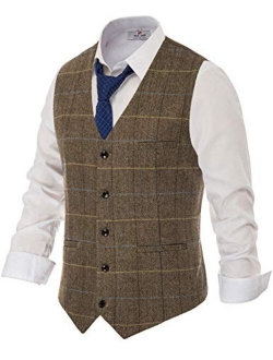 Paul Jones Men's British Herringbone Tweed Vest Premium Wool Waistcoat