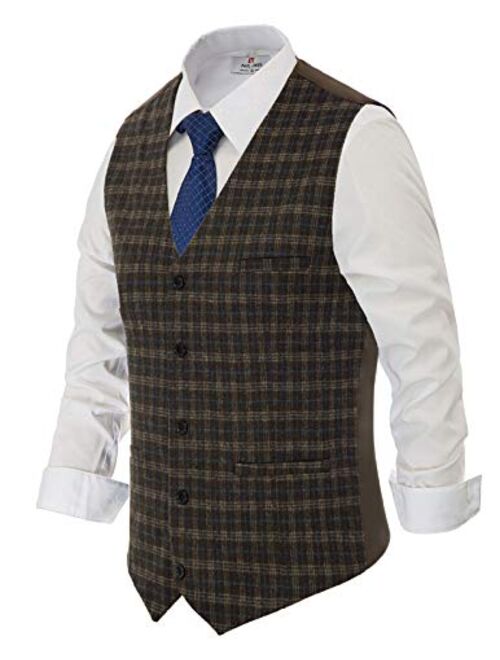 Paul Jones Men's British Herringbone Tweed Vest Premium Wool Waistcoat