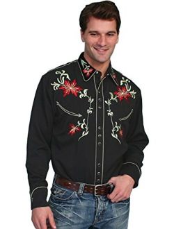 Men's Floral Embroidered Shirt - P-633X Blk