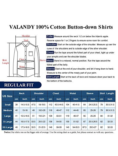 VALANDY Mens Oxford Shirts Regular Fit Long Sleeve Casual Bottom Down Shirts Solid Plaid Stripe