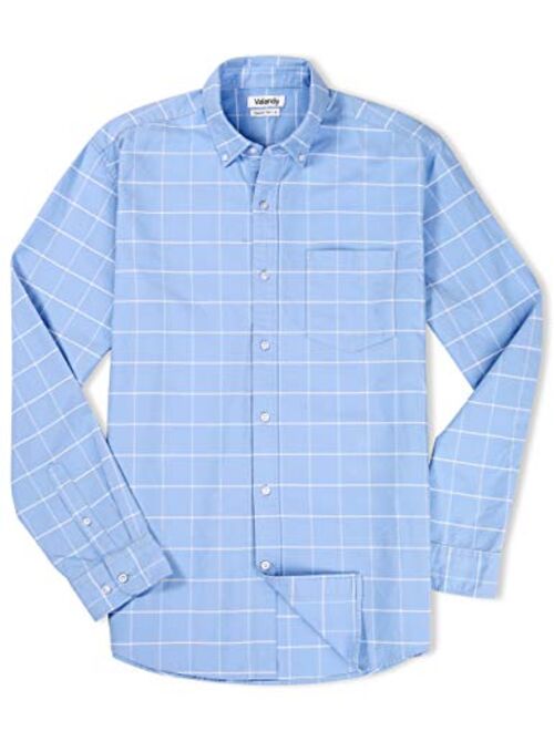 VALANDY Mens Oxford Shirts Regular Fit Long Sleeve Casual Bottom Down Shirts Solid Plaid Stripe