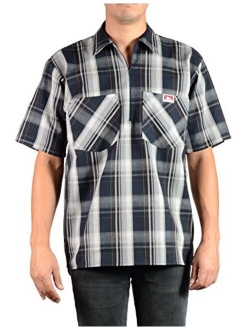 Ben Davis Men's Short Sleeve Plaid Half-Zip Work Shirt