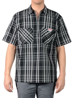 Ben Davis Men's Short Sleeve Plaid Half-Zip Work Shirt