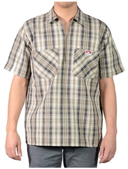 Ben Davis Men's Short Sleeve Plaid Half-Zip Work Shirt