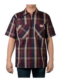 Ben Davis Men's Short Sleeve Plaid Half-Zip Work Shirt