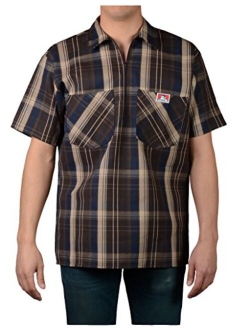 Ben Davis Men's Short Sleeve Plaid Half-Zip Work Shirt