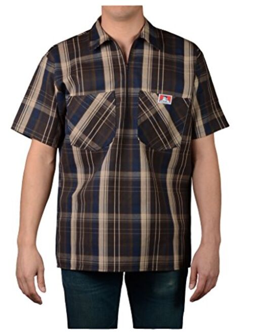 Ben Davis Men's Short Sleeve Plaid Half-Zip Work Shirt