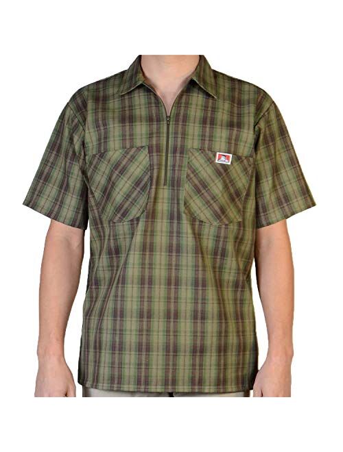 Ben Davis Men's Short Sleeve Plaid Half-Zip Work Shirt