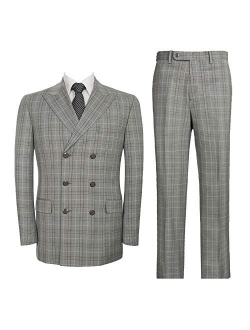 Pio Lorenzo Men's 2-Piece Classic Fit Double Breasted Peak Lapel Plaid Suit