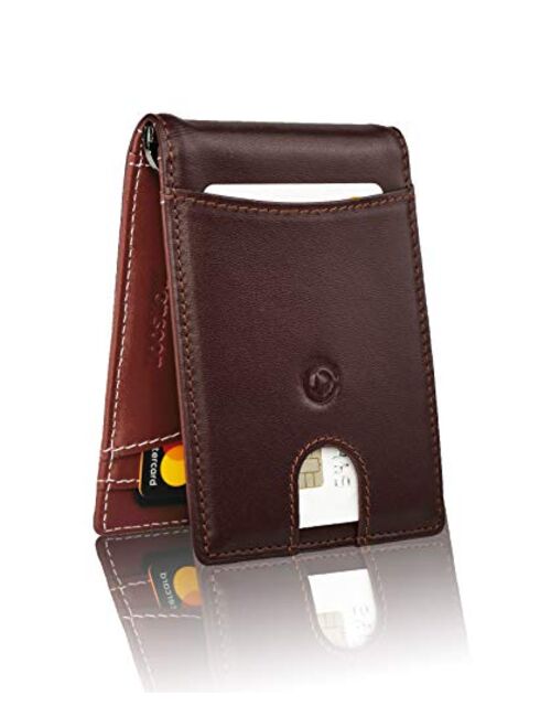 monsoon [SAFARI] Genuine Leather Mens Wallet Slim with Money Clip Minimalist Wallets RFID Blocking