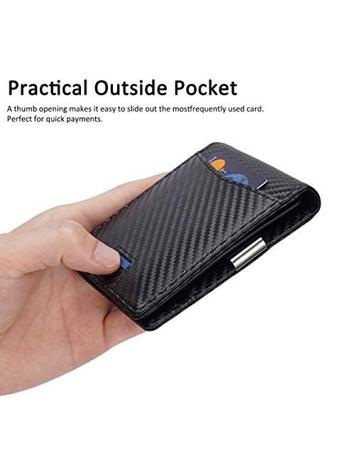 ITEYAO Front Pocket Wallet for Men RFID Blocking Minimalist Slim Wallet with Money Clip, Carbon