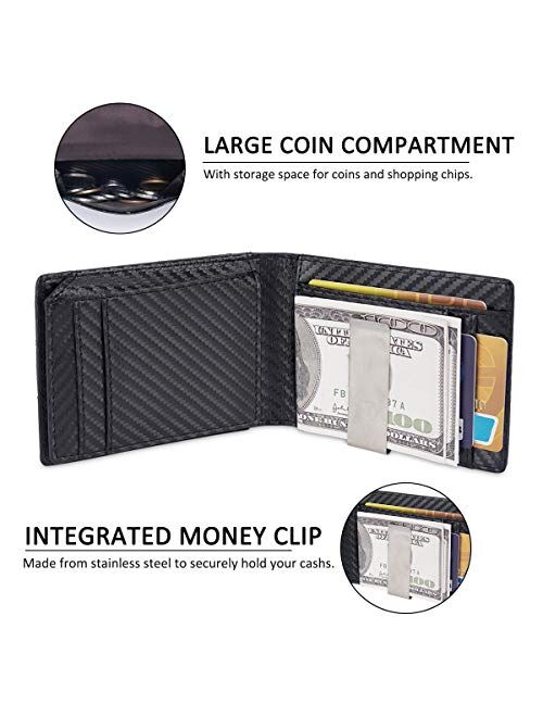 ITEYAO Front Pocket Wallet for Men RFID Blocking Minimalist Slim Wallet with Money Clip, Carbon