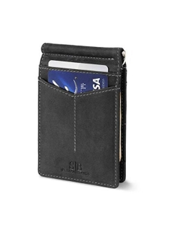 SERMAN BRANDS RFID Blocking Wallet Slim Bifold - Genuine Leather Minimalist Front Pocket Wallets for Men with Money Clip